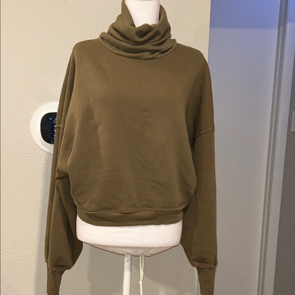 Agolde Ballon Sleeve Turtleneck Pullover Sweatshirt Womens M Green100% Cotton - Picture 4 of 13